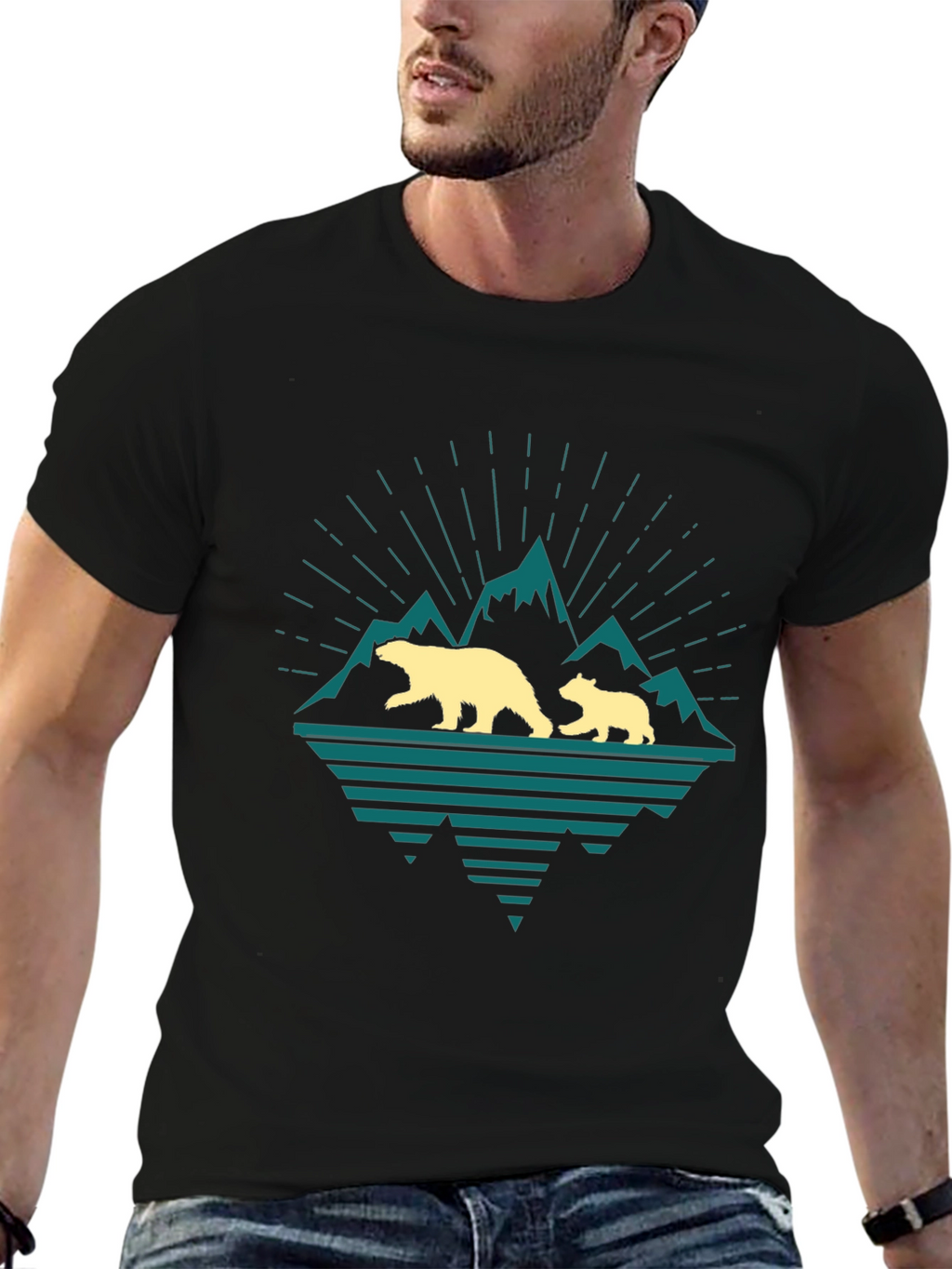 Bear Family Mountain Graphic T-Shirt