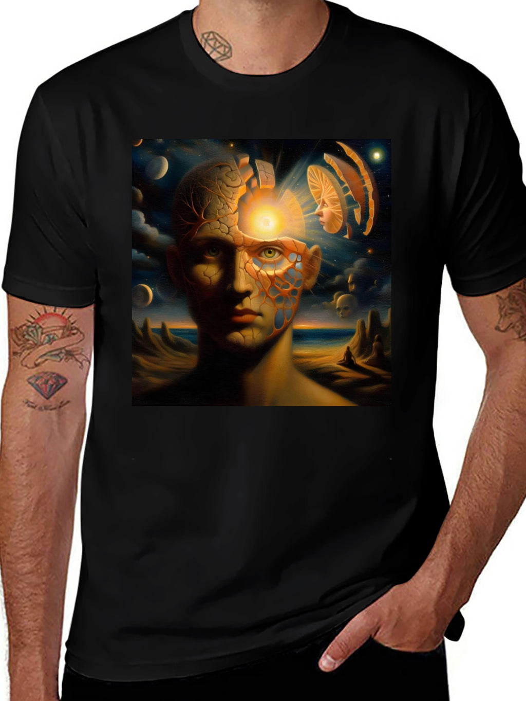 Surreal Mindscape Graphic Tee - Black Cotton T-Shirt