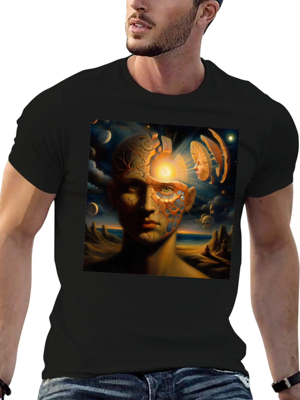 Surreal Mindscape Graphic Tee - Black Cotton T-Shirt
