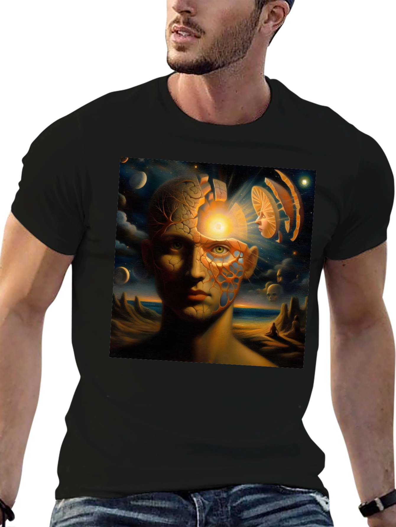 Surreal Mindscape Graphic Tee - Black Cotton T-Shirt