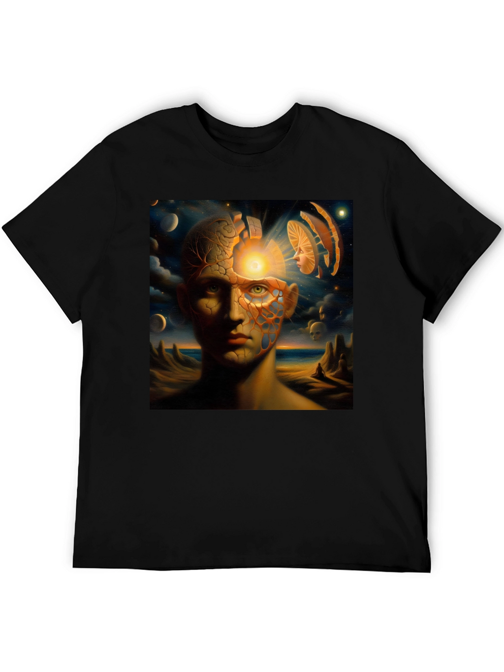 Surreal Mindscape Graphic Tee - Black Cotton T-Shirt
