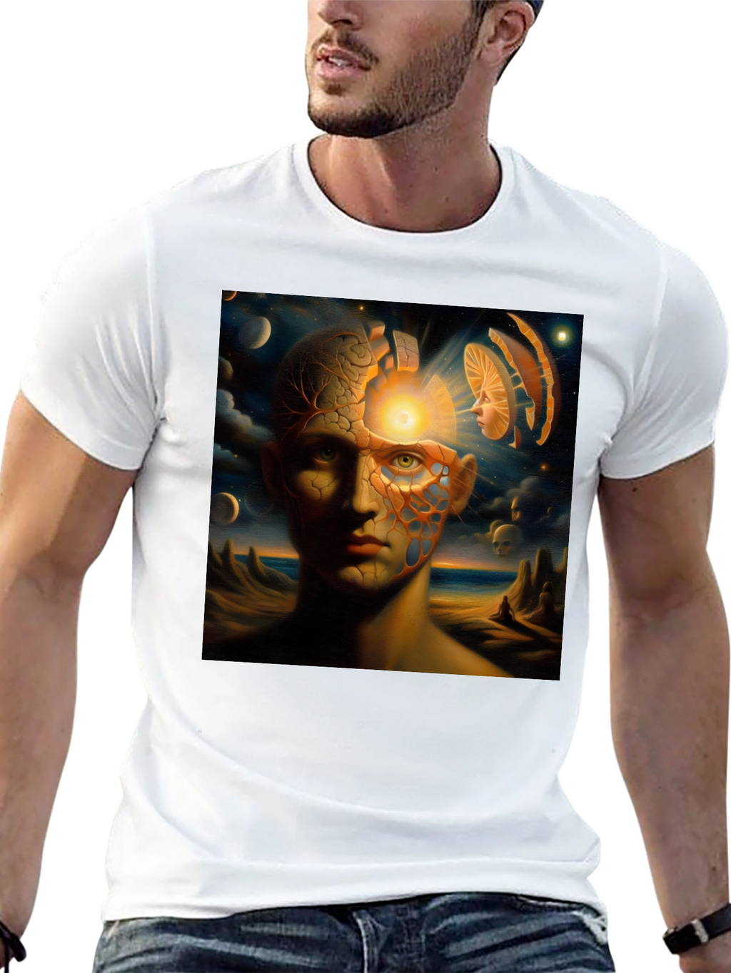Surreal Mindscape Graphic Tee - Black Cotton T-Shirt