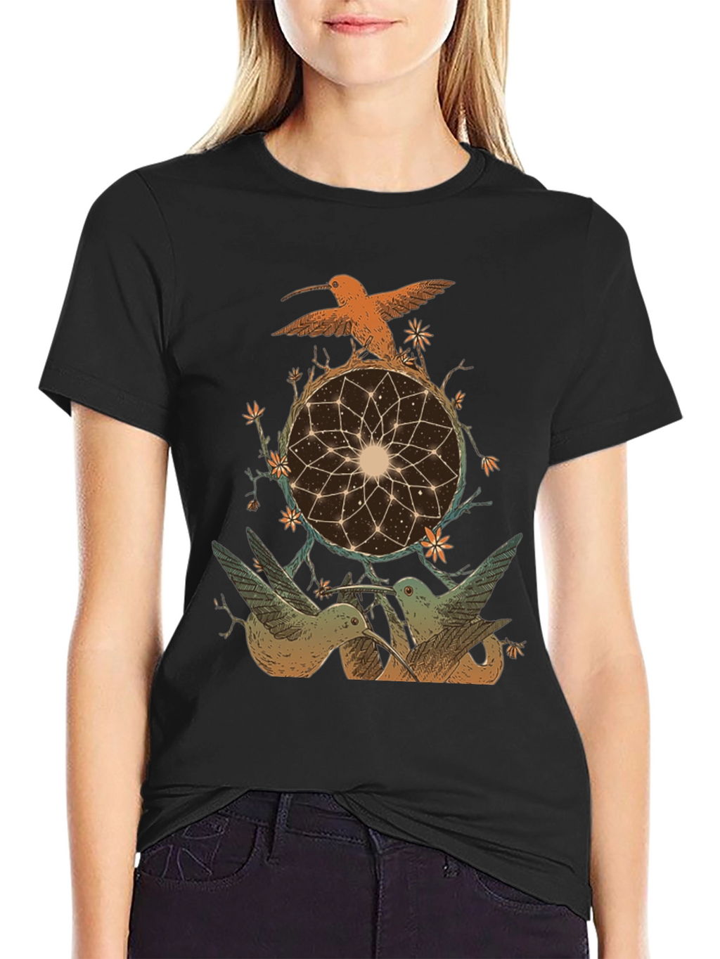 Hummingbird Dreamcatcher Graphic Tee - Black
