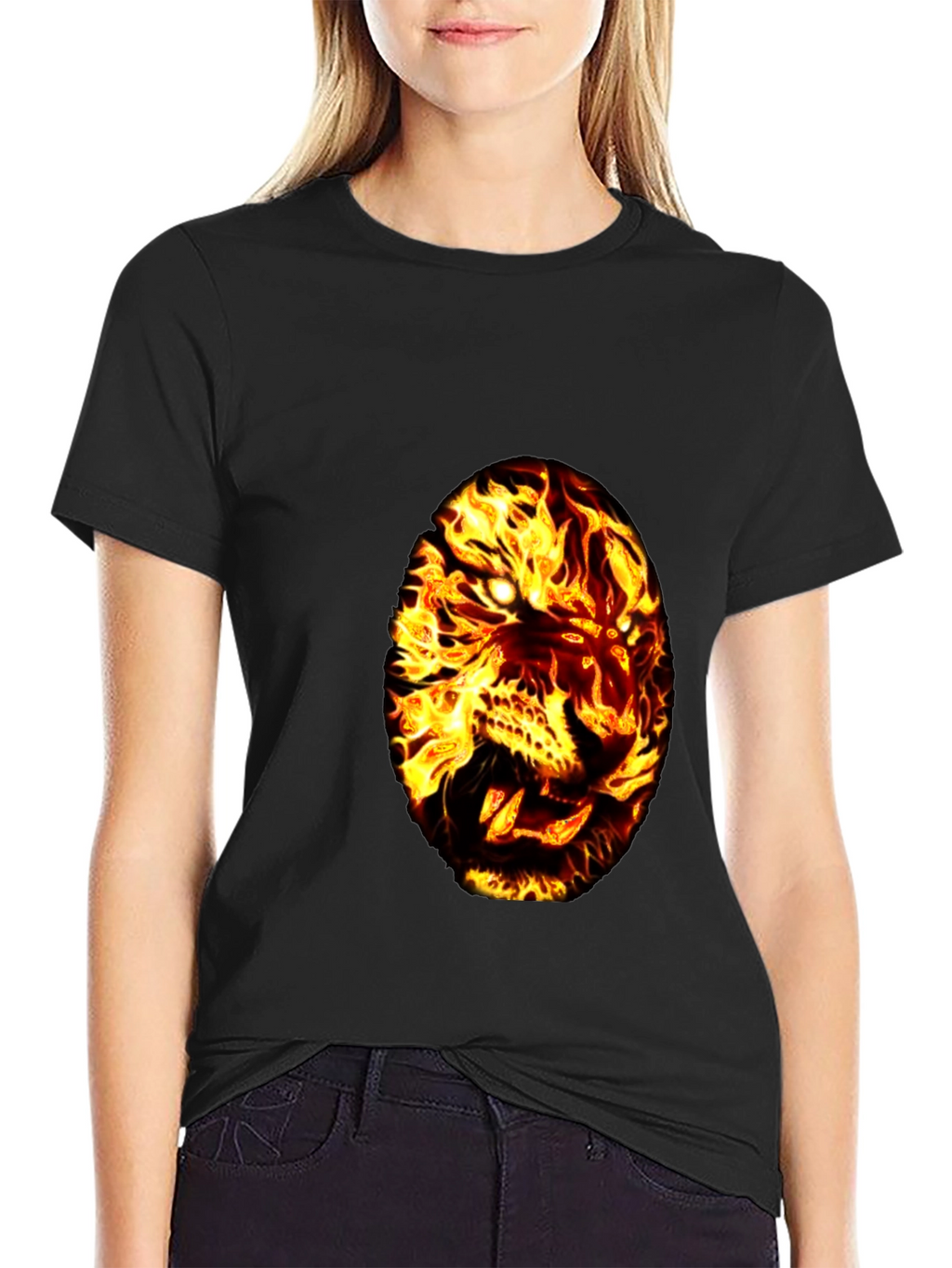 Fiery Tiger Graphic Tee - Black Cotton T-Shirt
