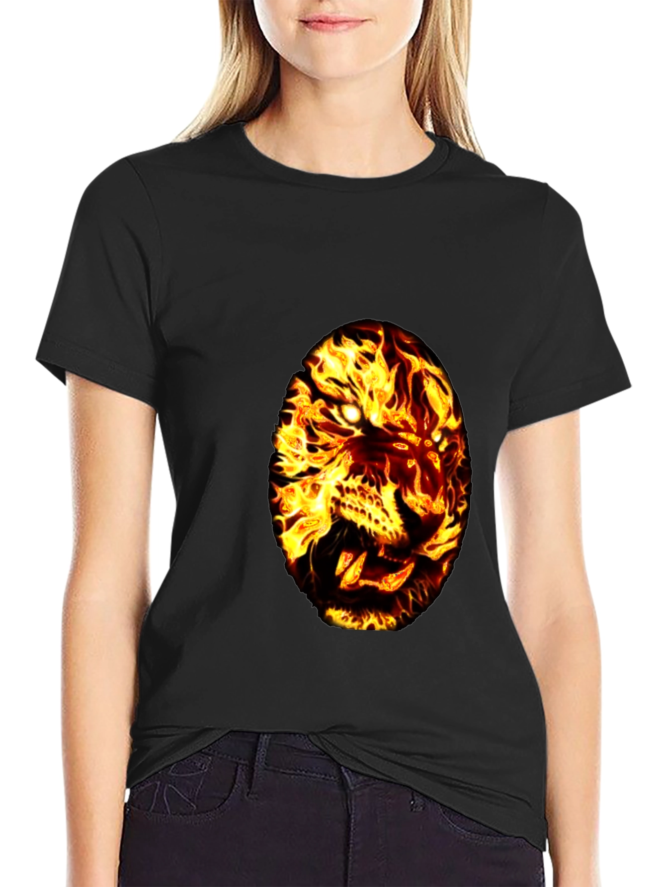 Fiery Tiger Graphic Tee - Black Cotton T-Shirt