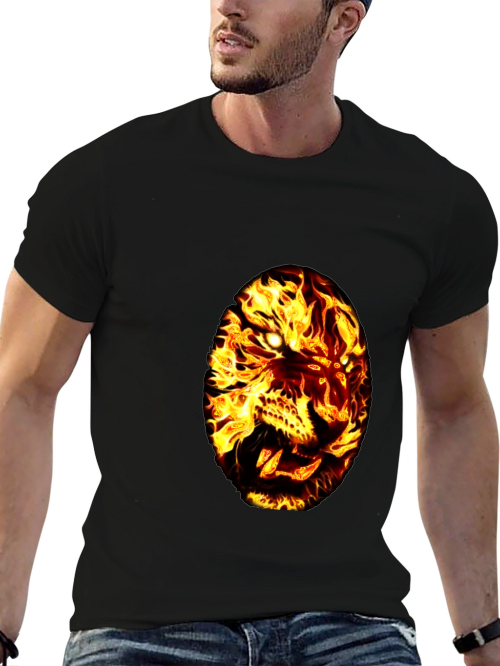 Fiery Tiger Graphic Tee - Black Cotton T-Shirt