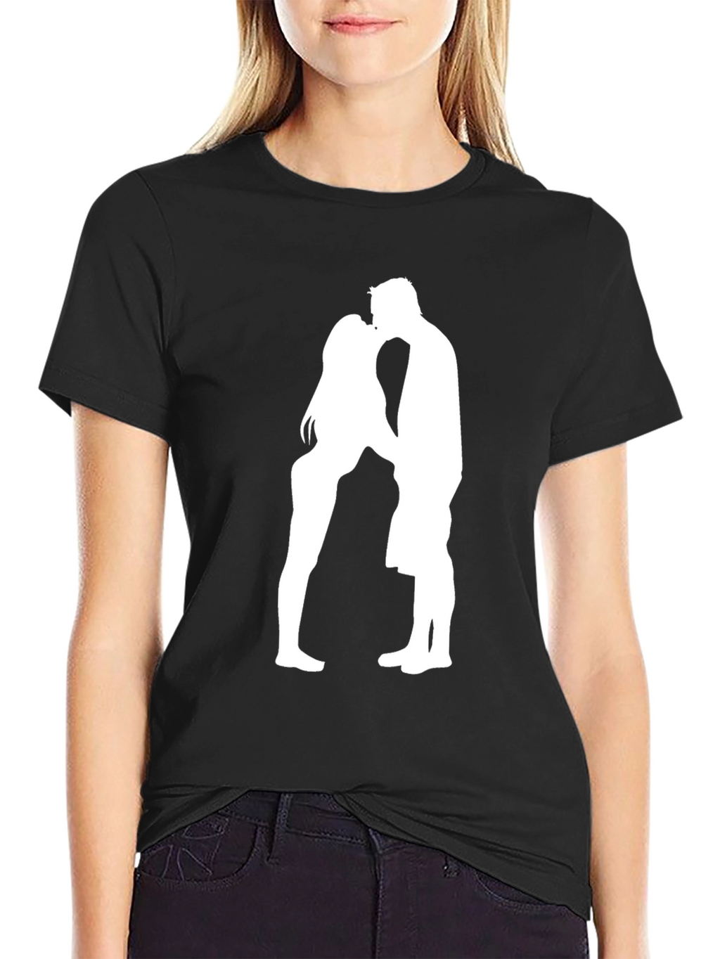 Romantic Couple Silhouette Black T-Shirt