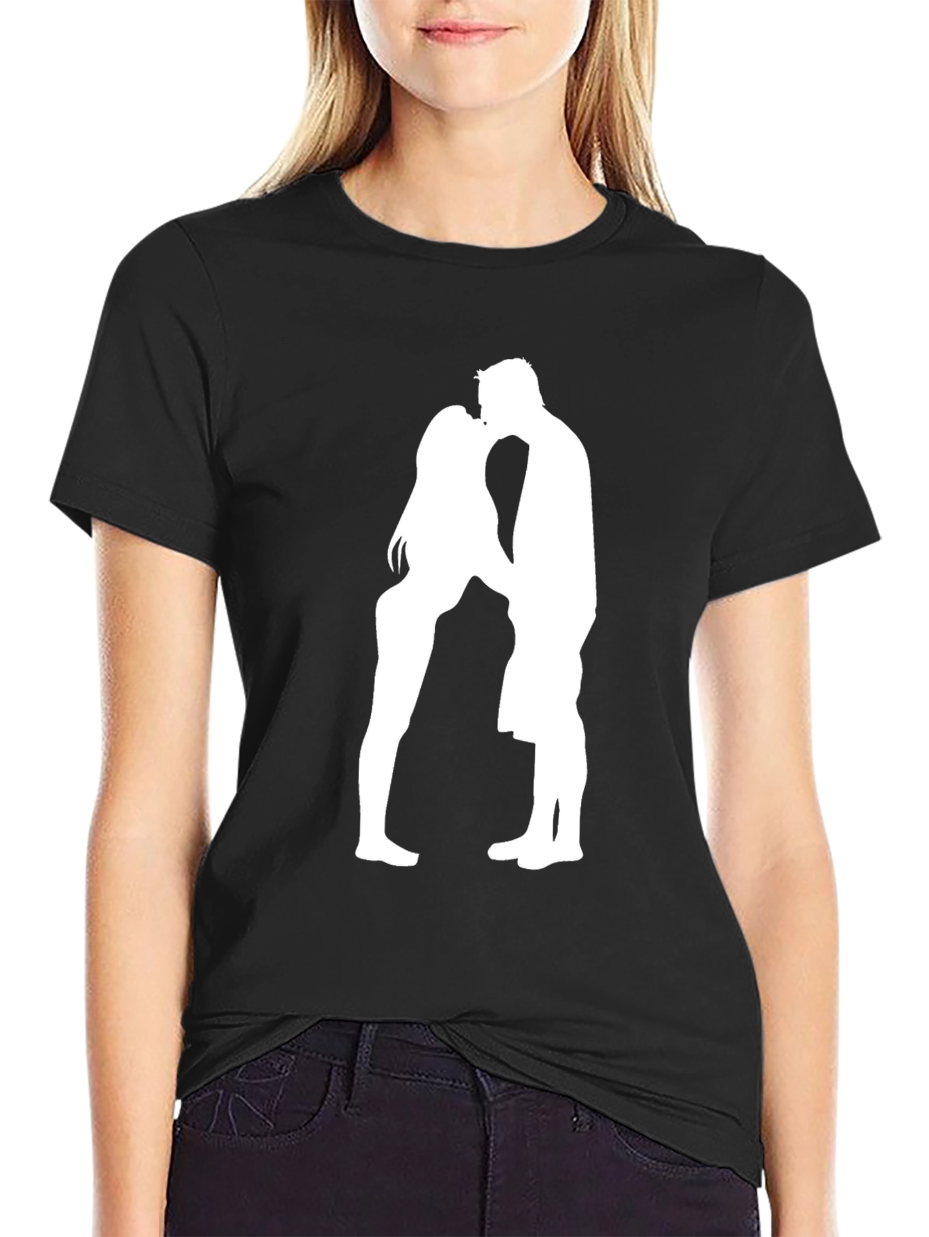Romantic Couple Silhouette Black T-Shirt