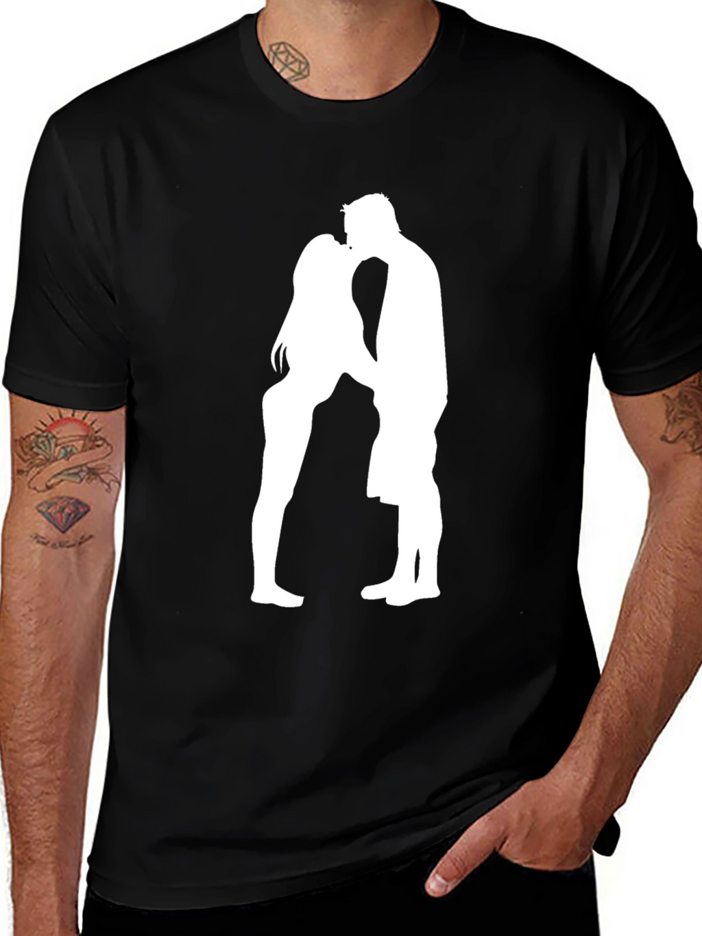 Romantic Couple Silhouette Black T-Shirt