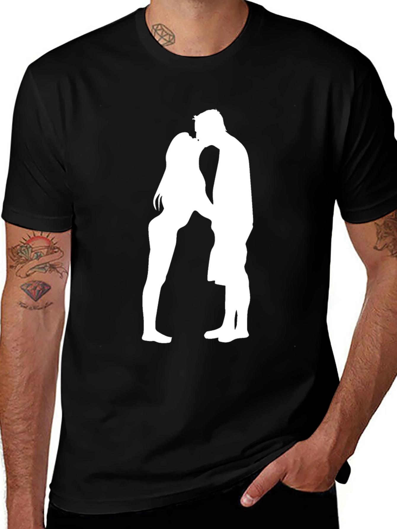 Romantic Couple Silhouette Black T-Shirt