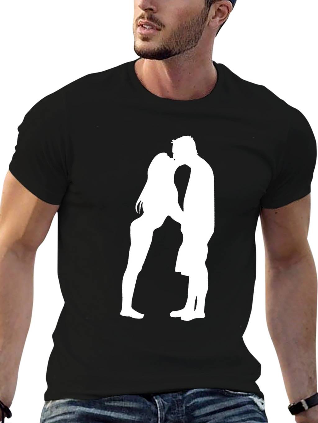 Romantic Couple Silhouette Black T-Shirt