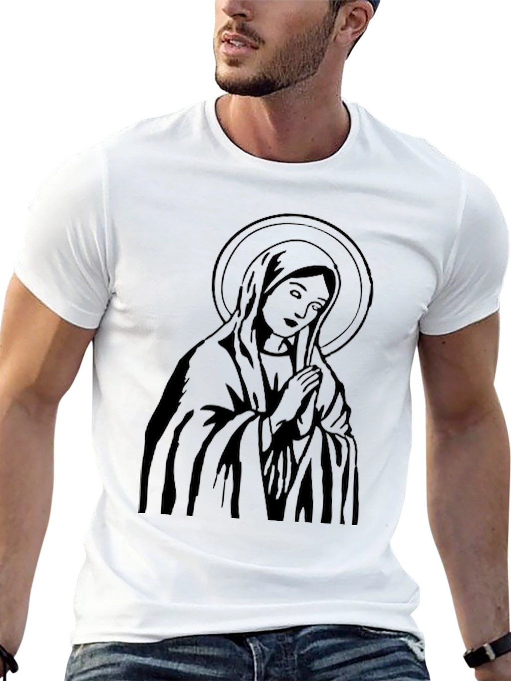 Virgin Mary Graphic Black T-Shirt