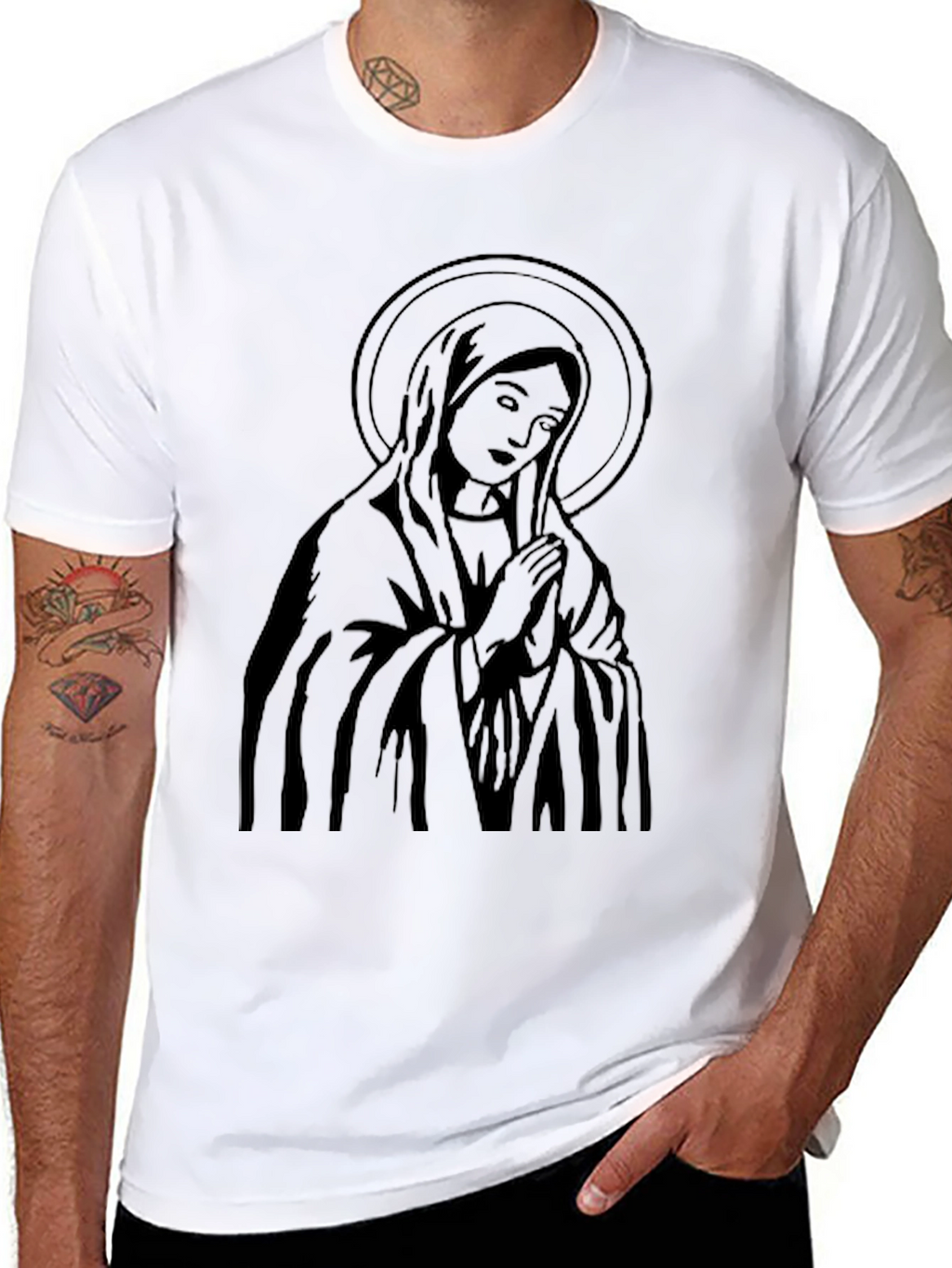 Virgin Mary Graphic Black T-Shirt