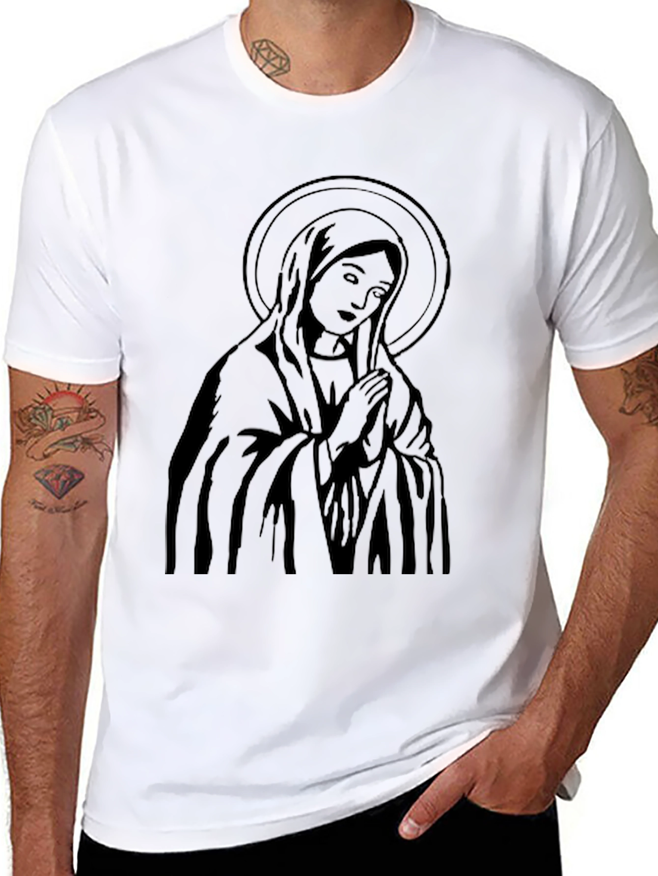 Virgin Mary Graphic Black T-Shirt