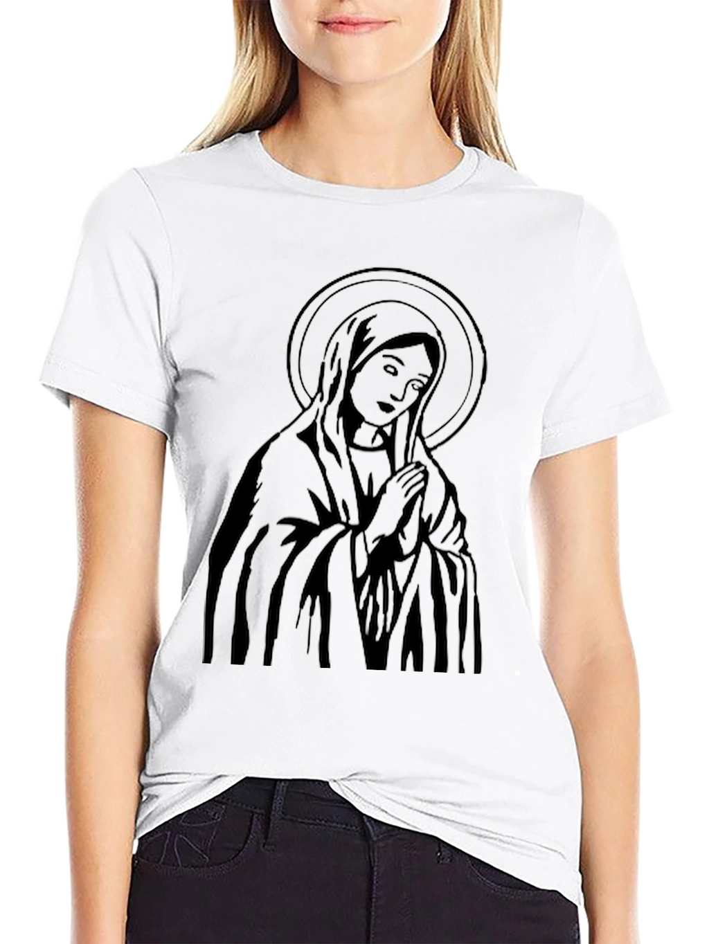 Virgin Mary Graphic Black T-Shirt