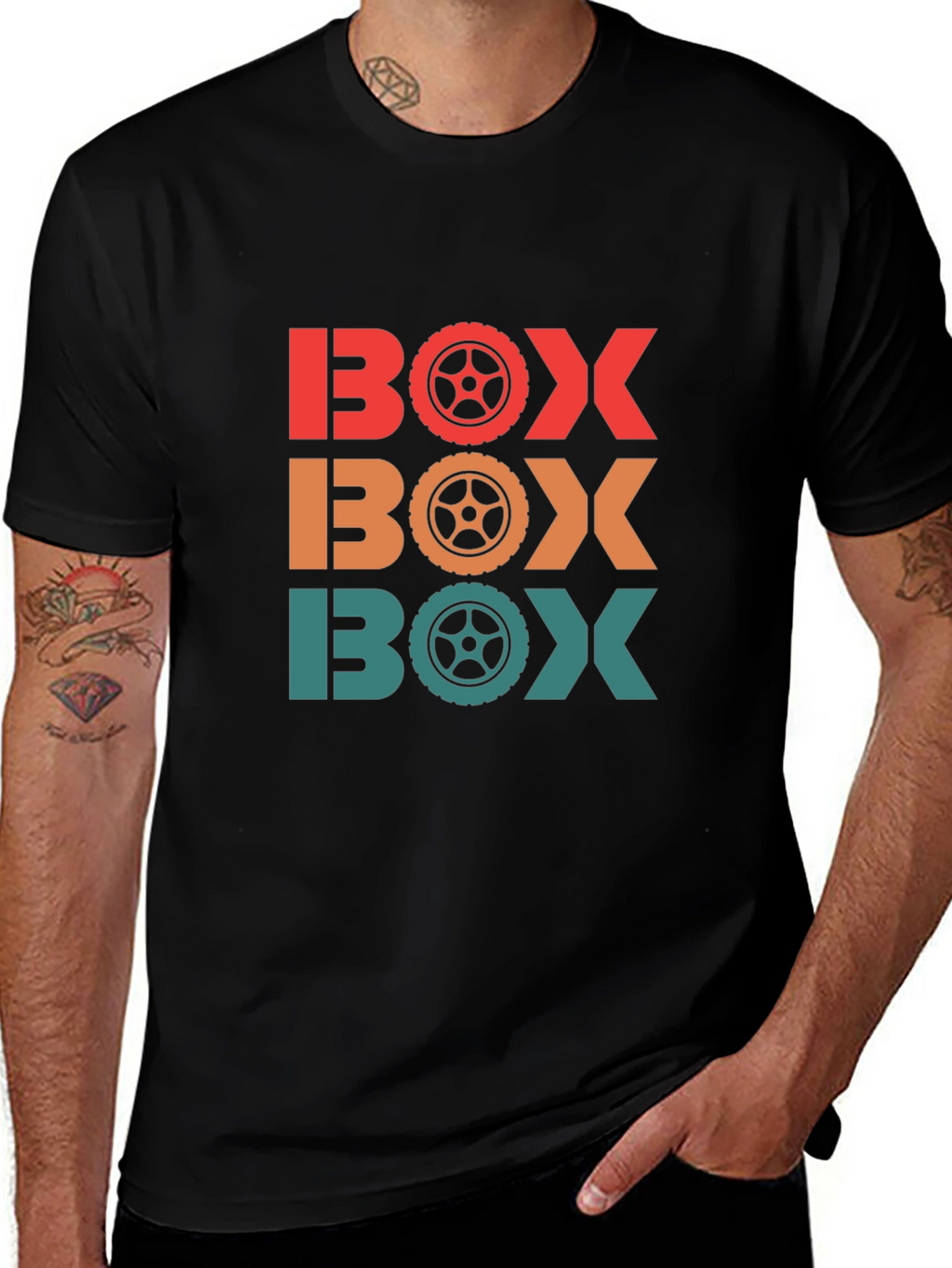 Mens BOX Racing Wheel T-Shirt - Black