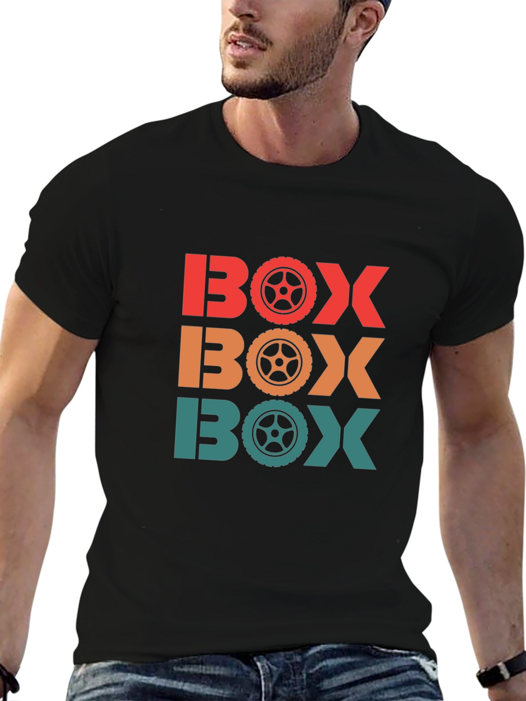 Mens BOX Racing Wheel T-Shirt - Black