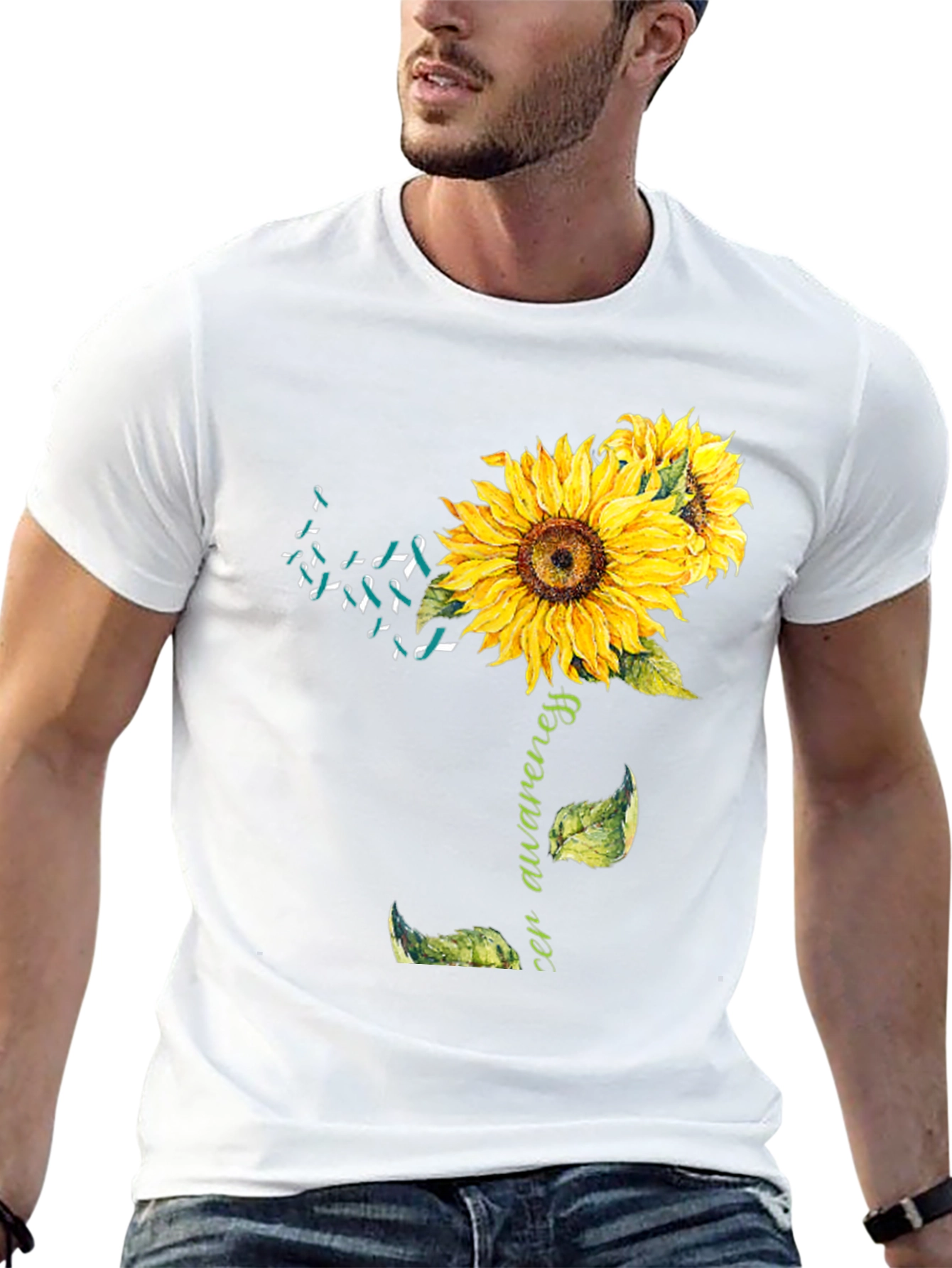 Sunflower Teal Ribbon Cancer Awareness T-Shirt