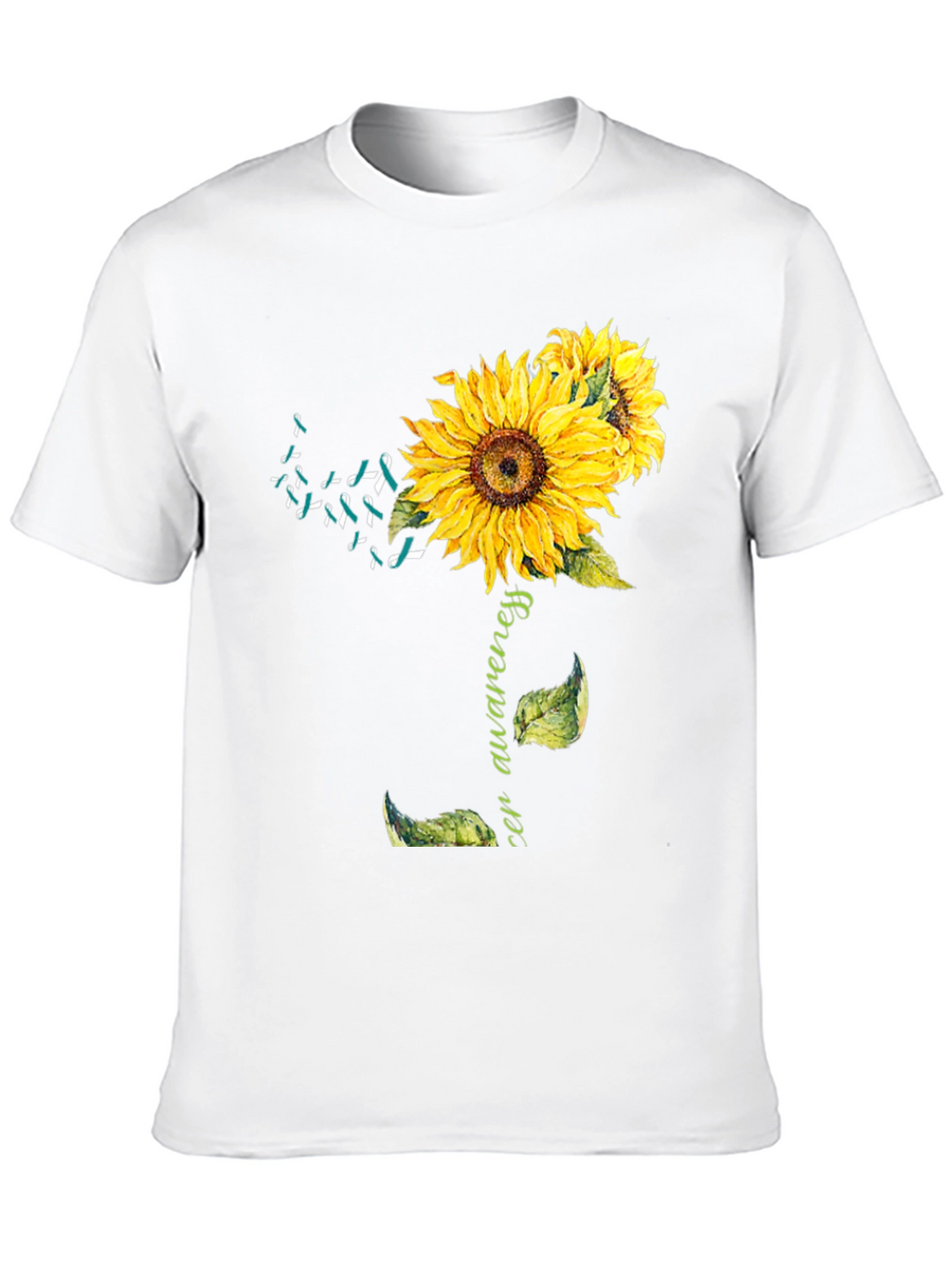 Sunflower Teal Ribbon Cancer Awareness T-Shirt