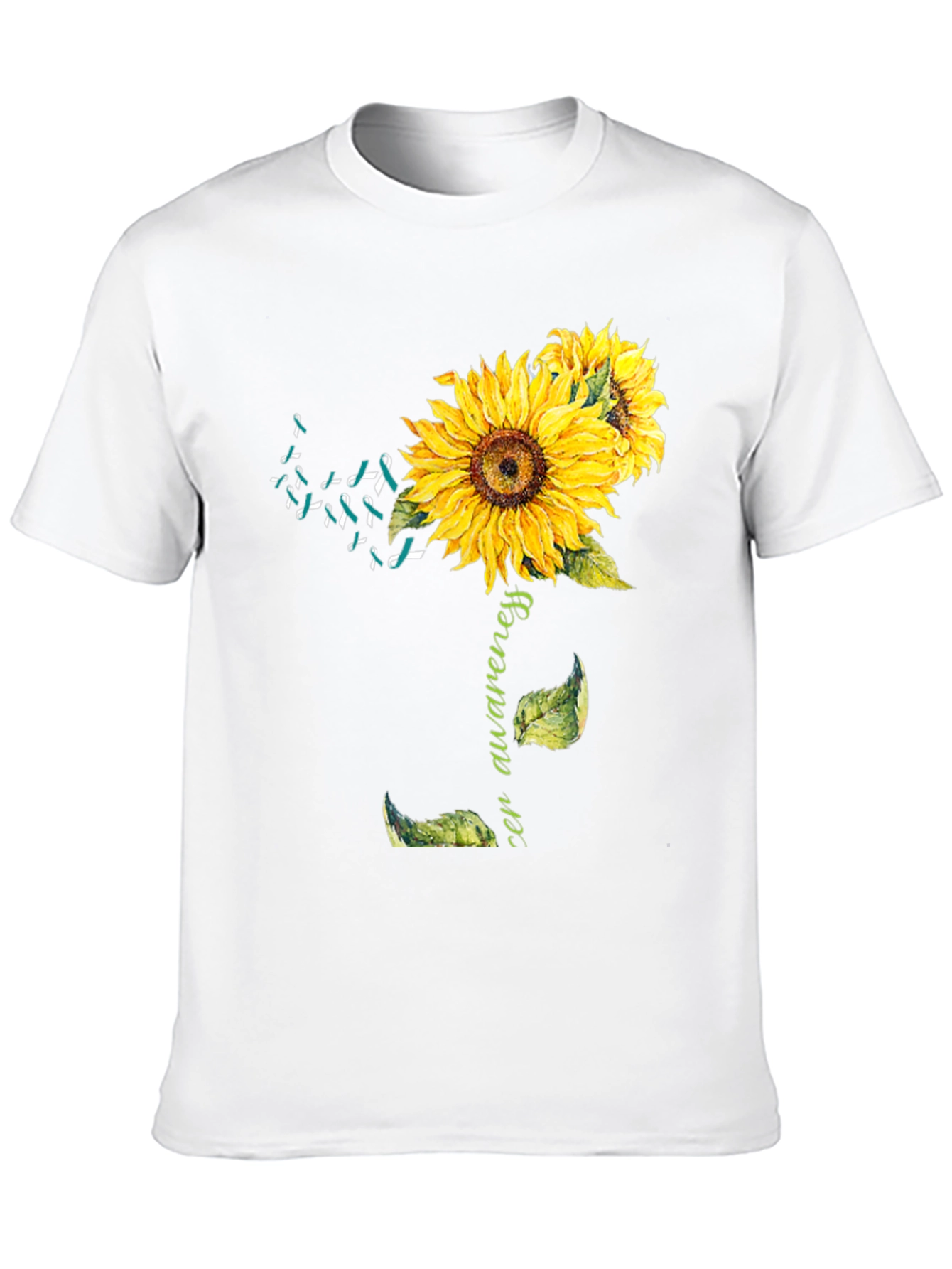 Sunflower Teal Ribbon Cancer Awareness T-Shirt