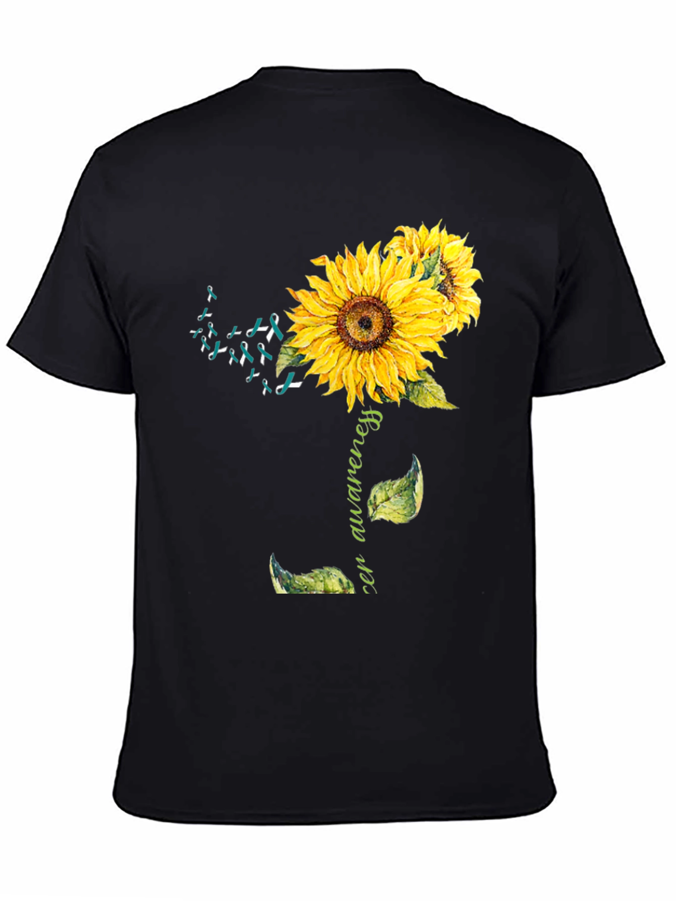 Sunflower Teal Ribbon Cancer Awareness T-Shirt