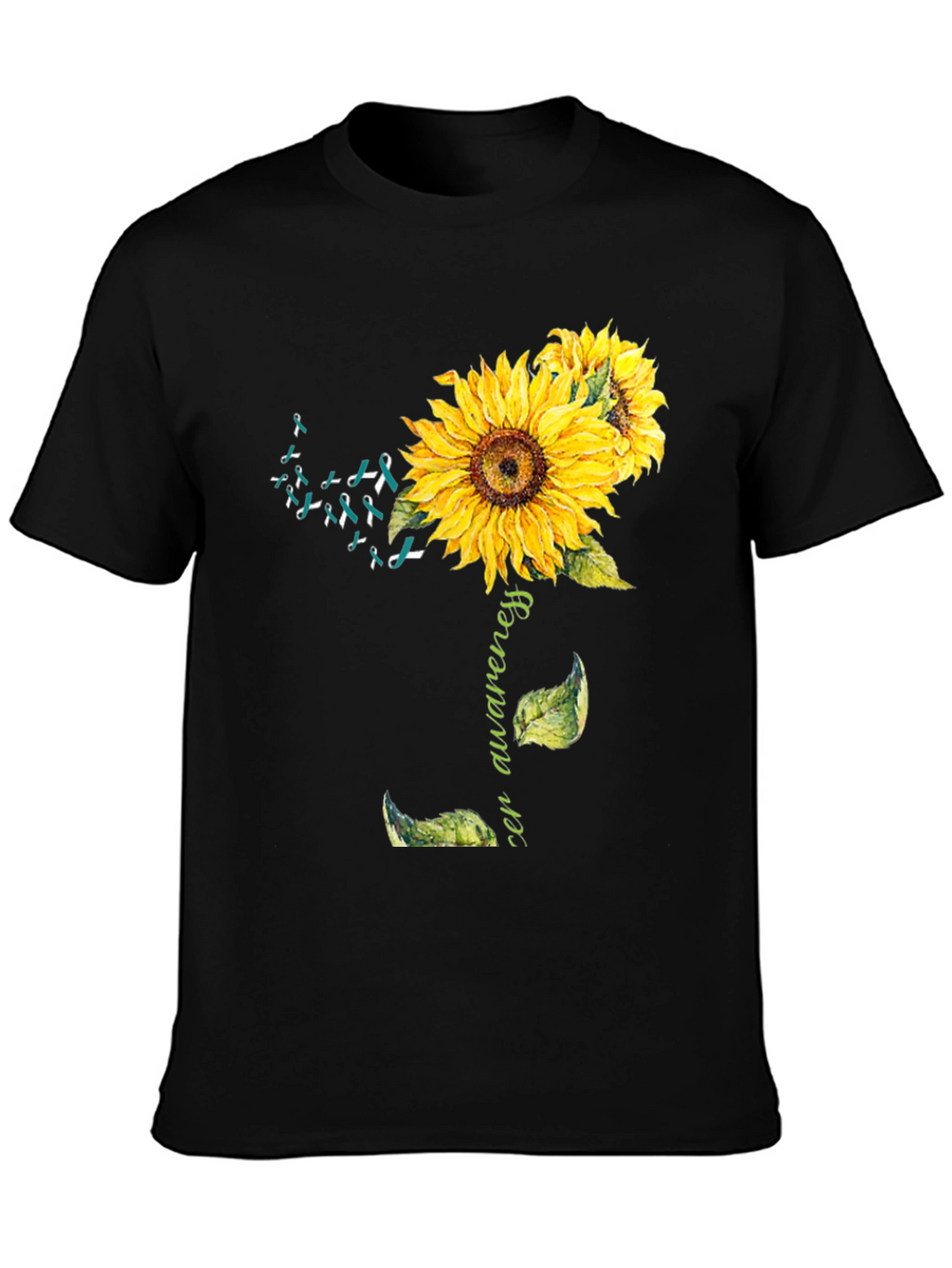 Sunflower Teal Ribbon Cancer Awareness T-Shirt