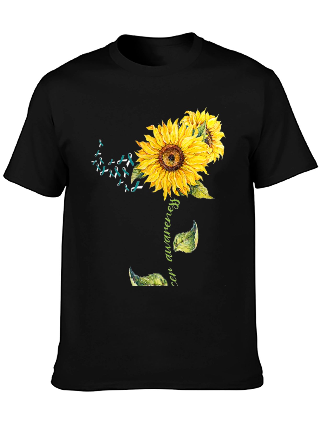 Sunflower Teal Ribbon Cancer Awareness T-Shirt