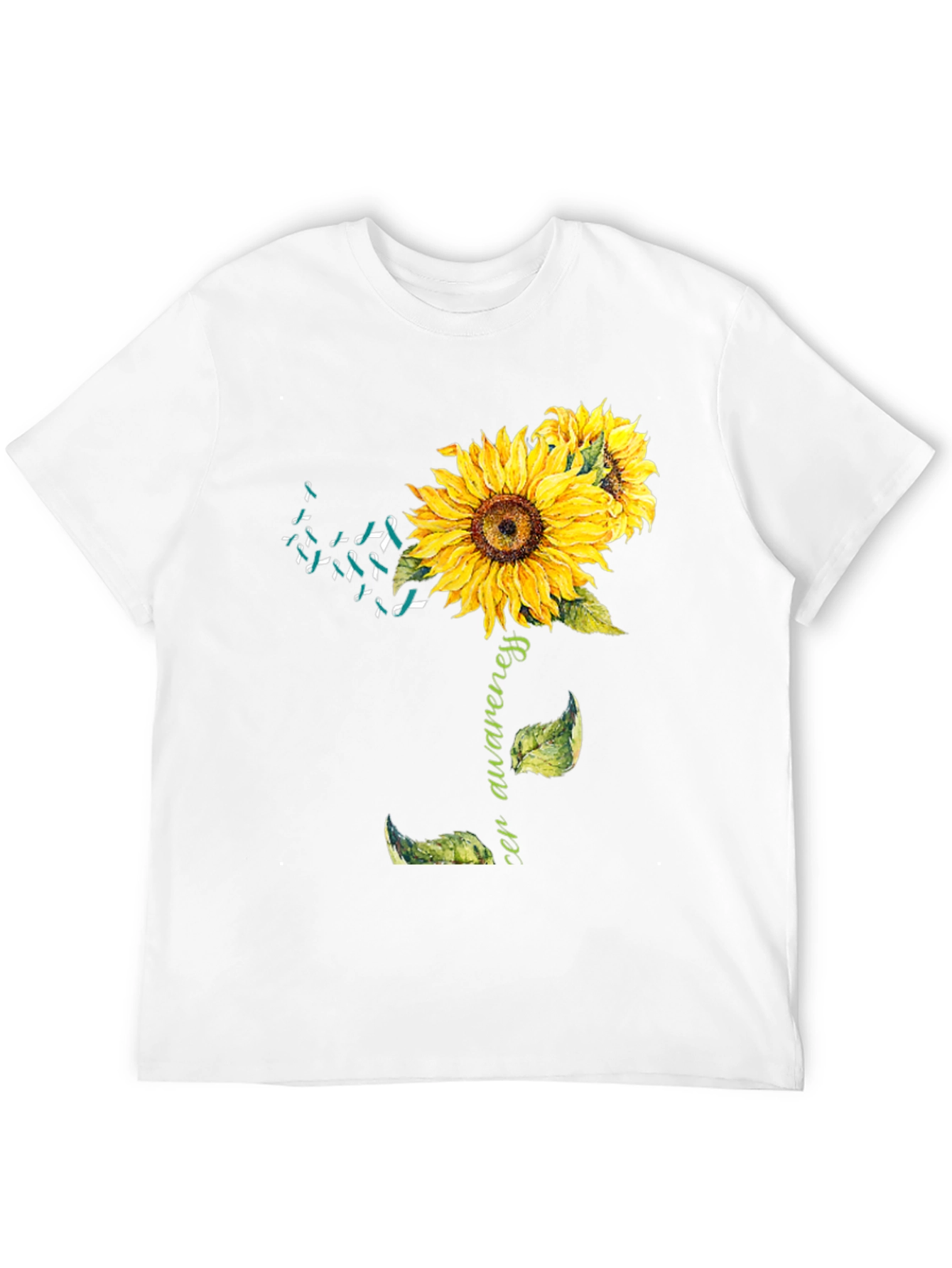 Sunflower Teal Ribbon Cancer Awareness T-Shirt