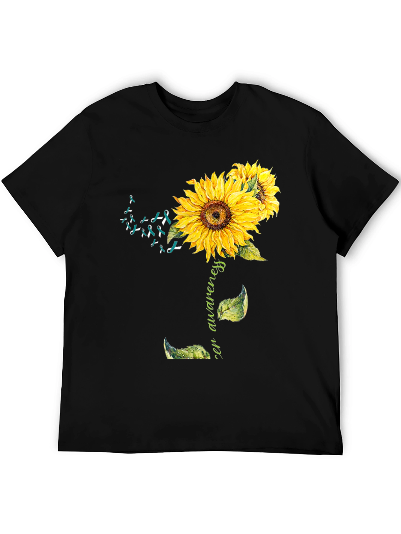 Sunflower Teal Ribbon Cancer Awareness T-Shirt
