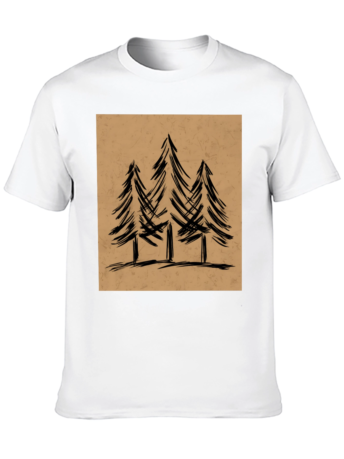 Mens Black Graphic Tee - Forest Tree Design