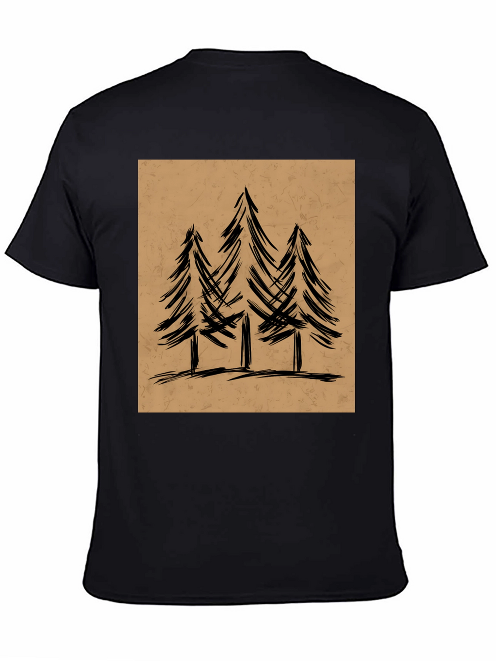 Mens Black Graphic Tee - Forest Tree Design