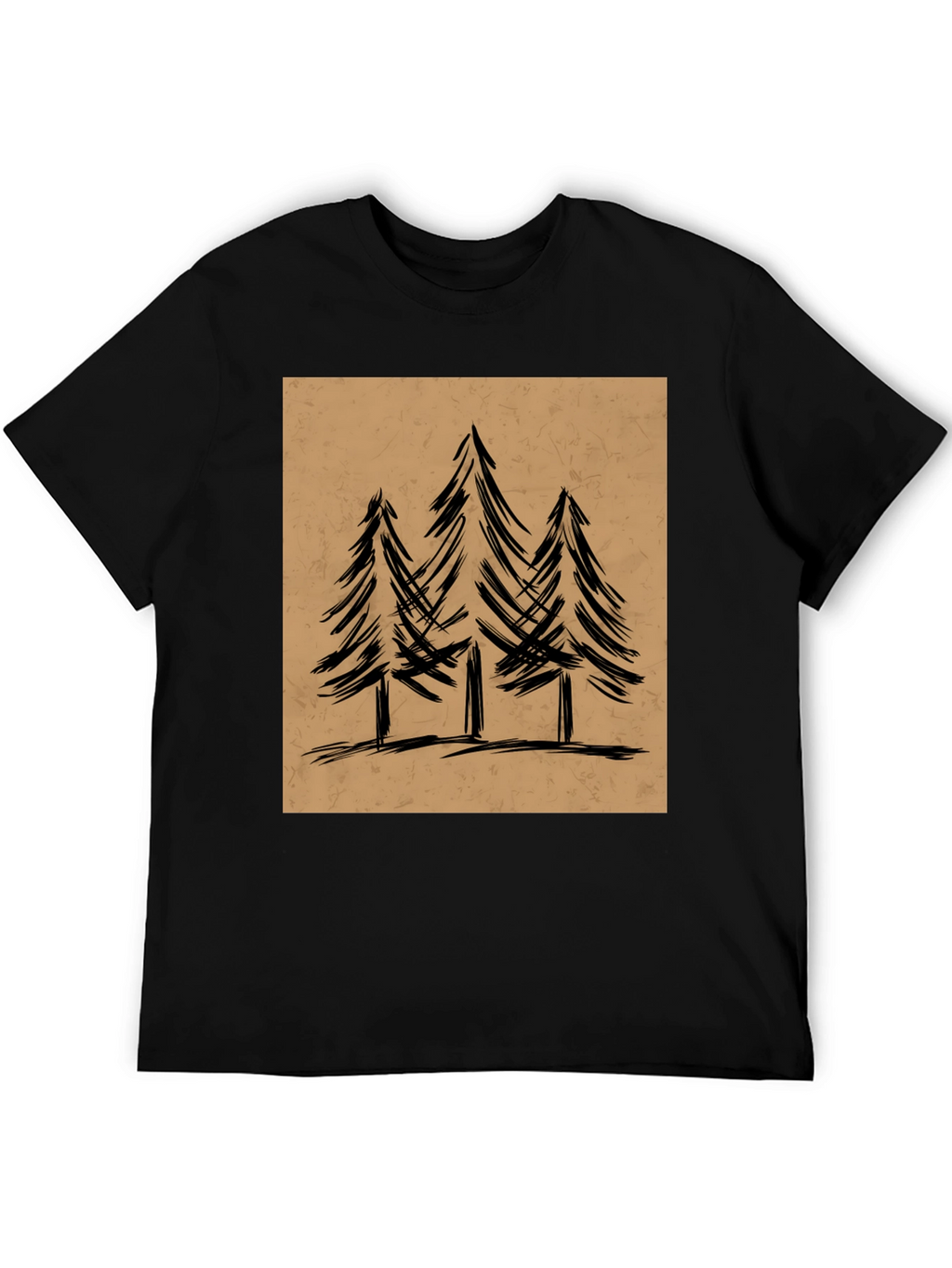Mens Black Graphic Tee - Forest Tree Design