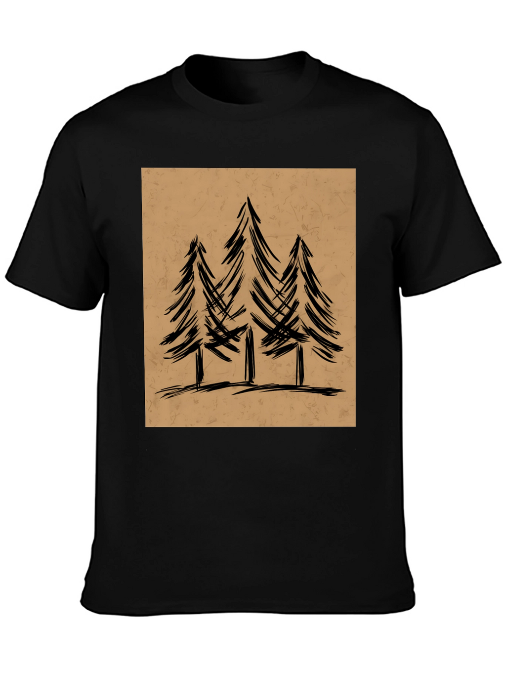 Mens Black Graphic Tee - Forest Tree Design