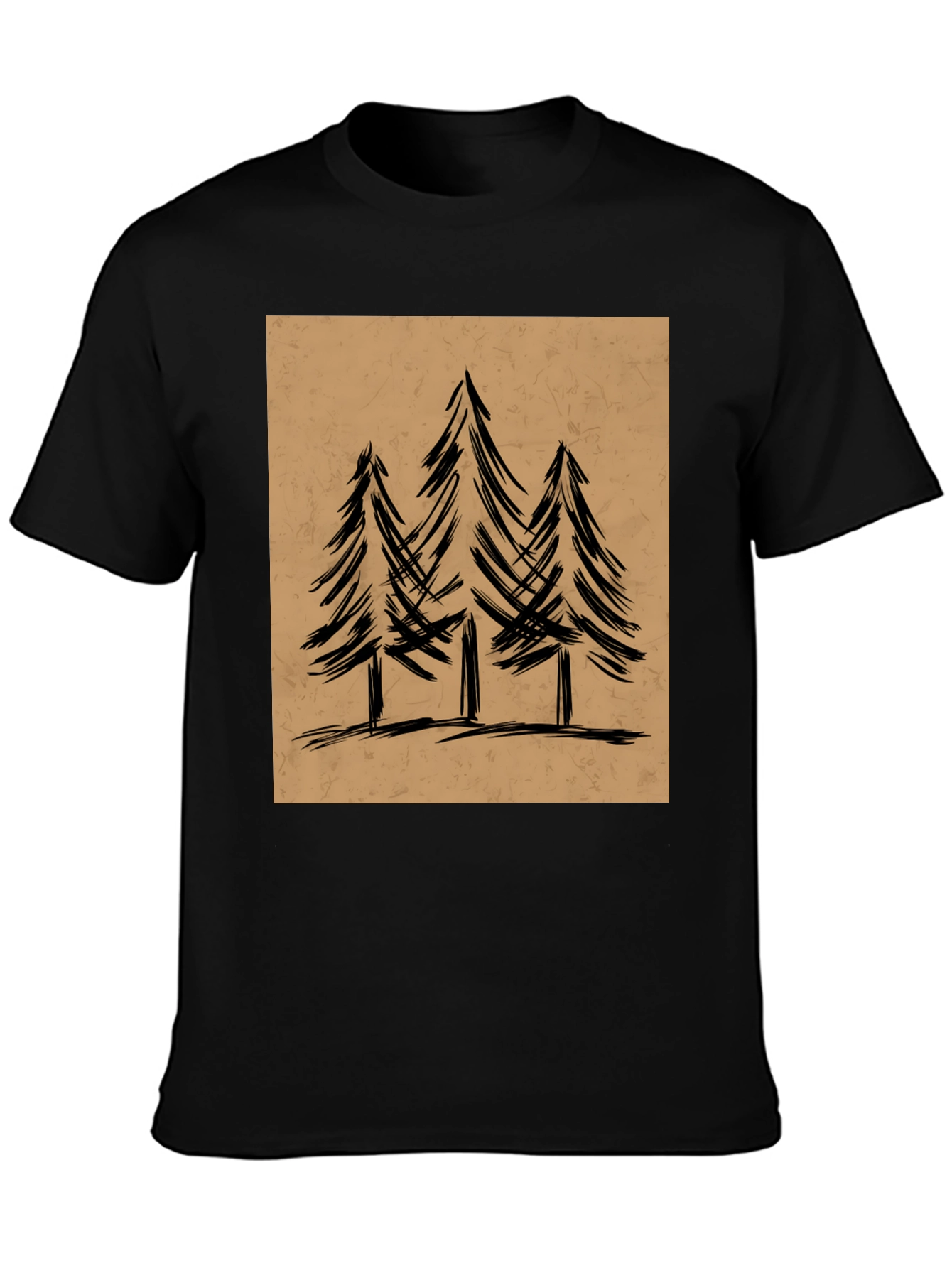 Mens Black Graphic Tee - Forest Tree Design