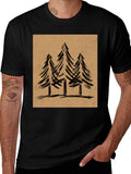 Mens Black Graphic Tee - Forest Tree Design