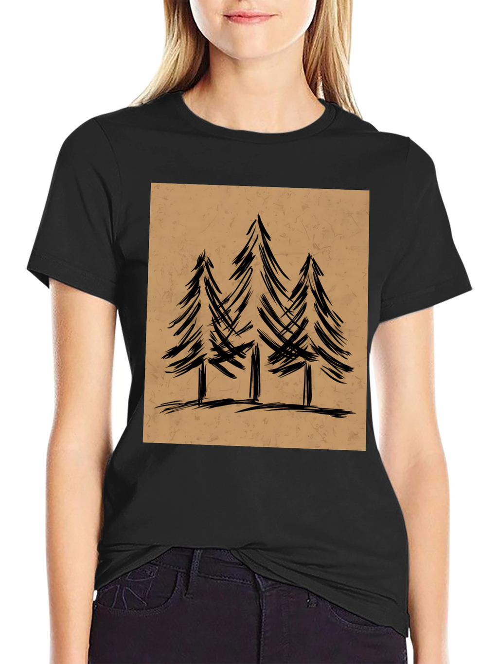 Mens Black Graphic Tee - Forest Tree Design