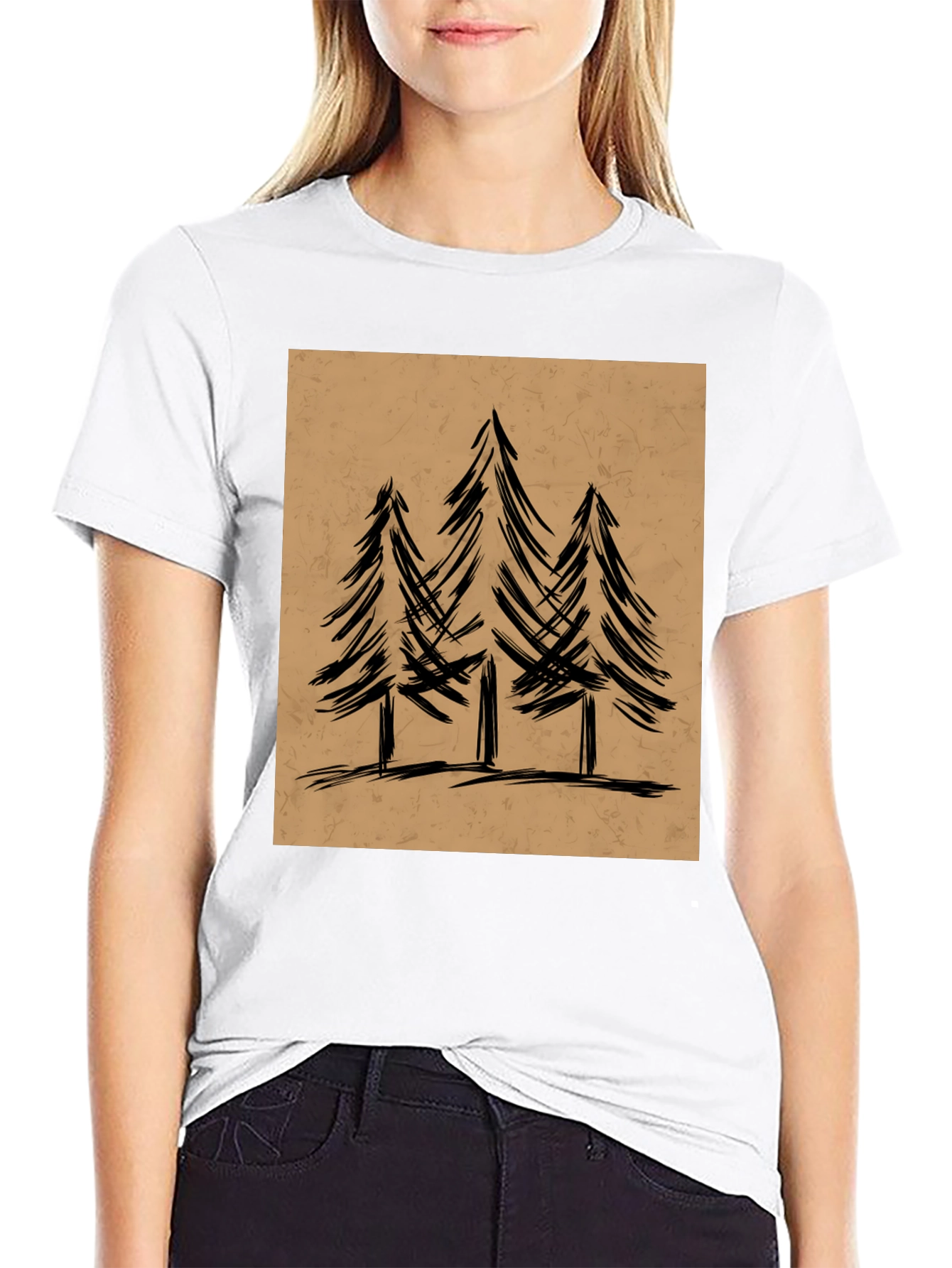 Mens Black Graphic Tee - Forest Tree Design