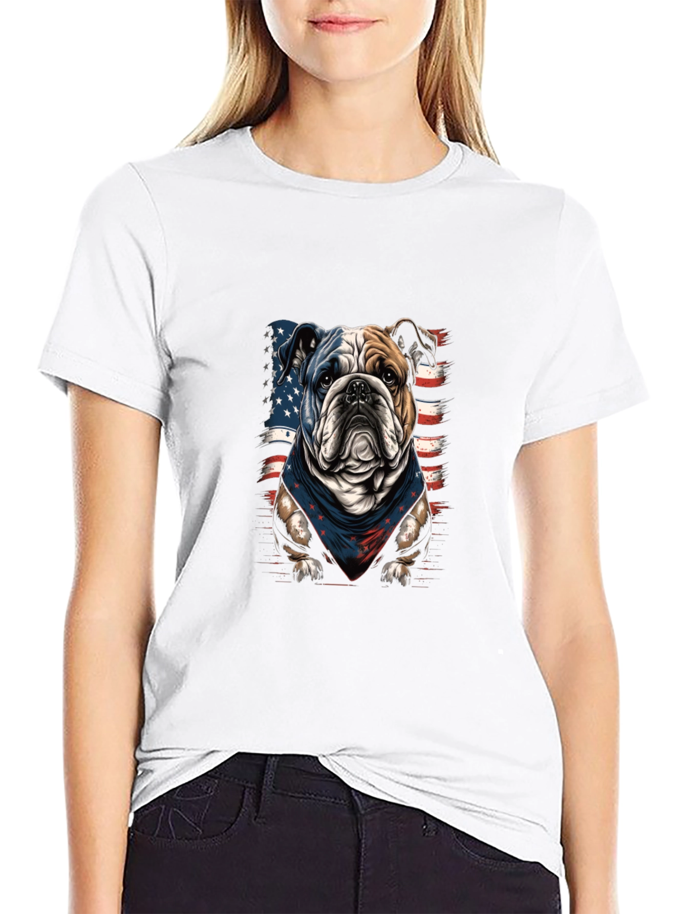 Patriotic Bulldog Graphic T-Shirt