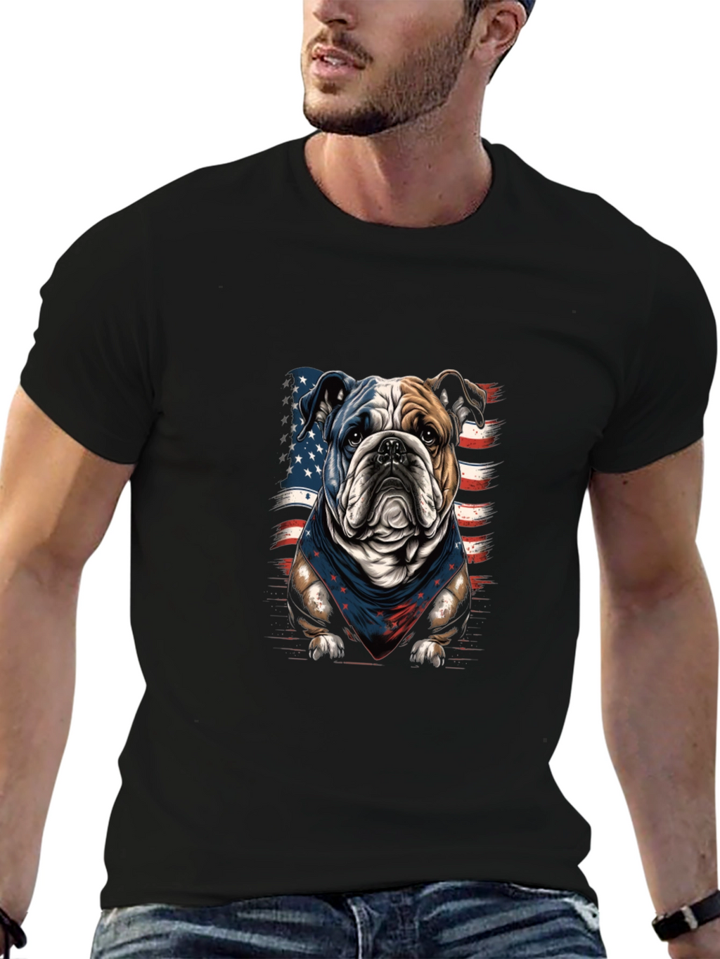 Patriotic Bulldog Graphic T-Shirt