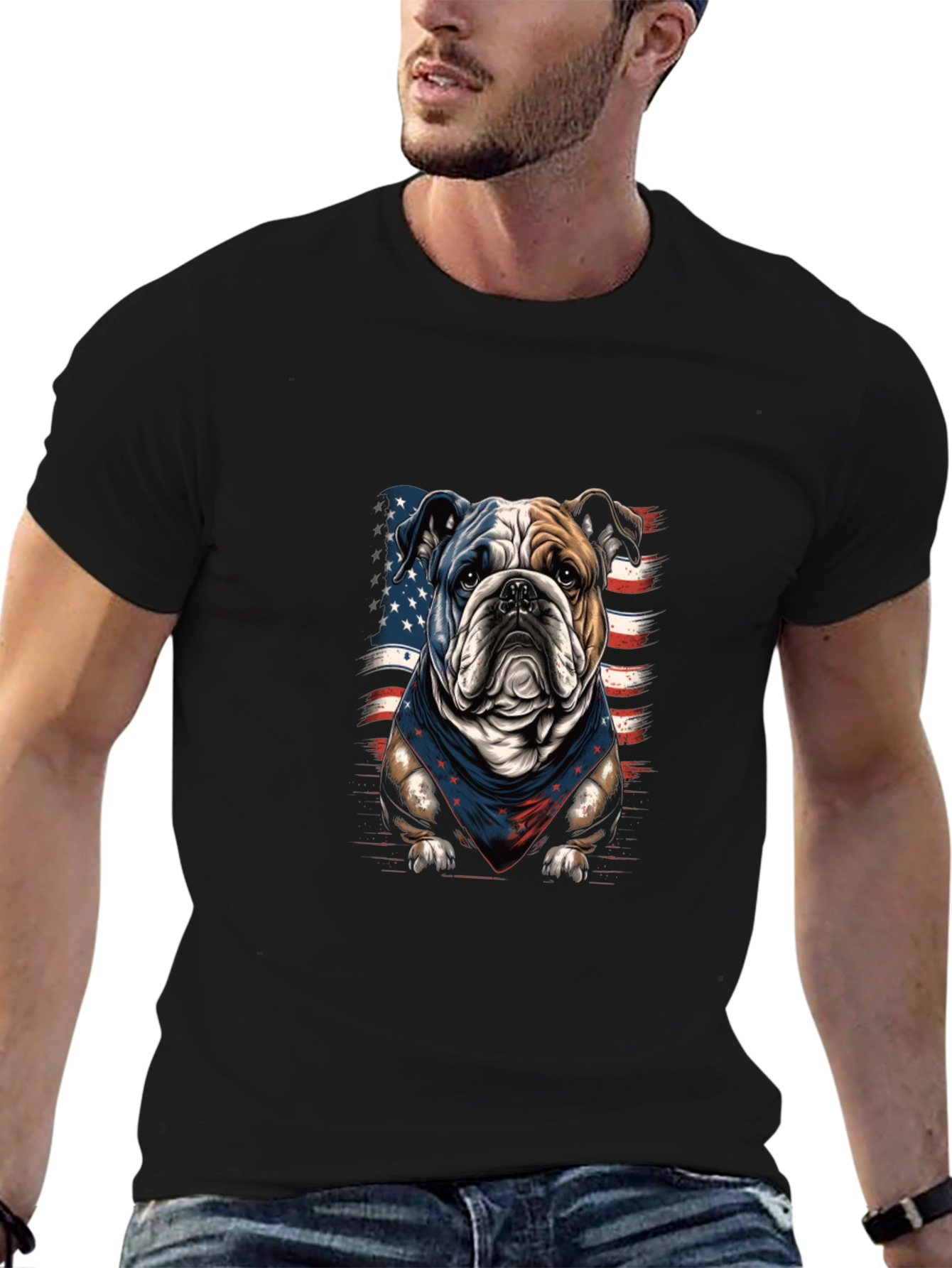 Patriotic Bulldog Graphic T-Shirt