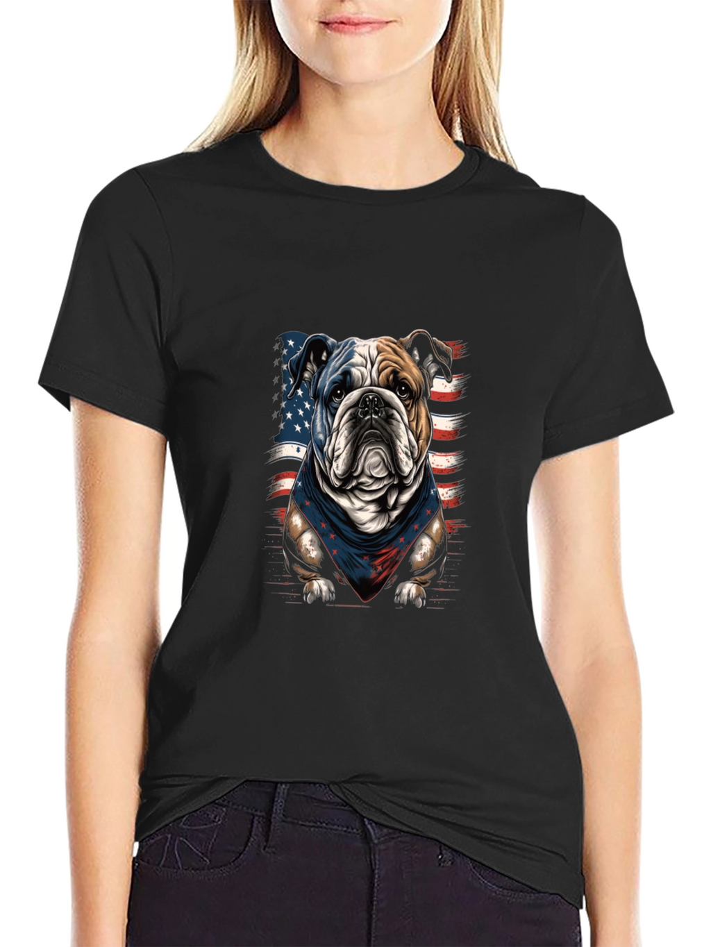 Patriotic Bulldog Graphic T-Shirt