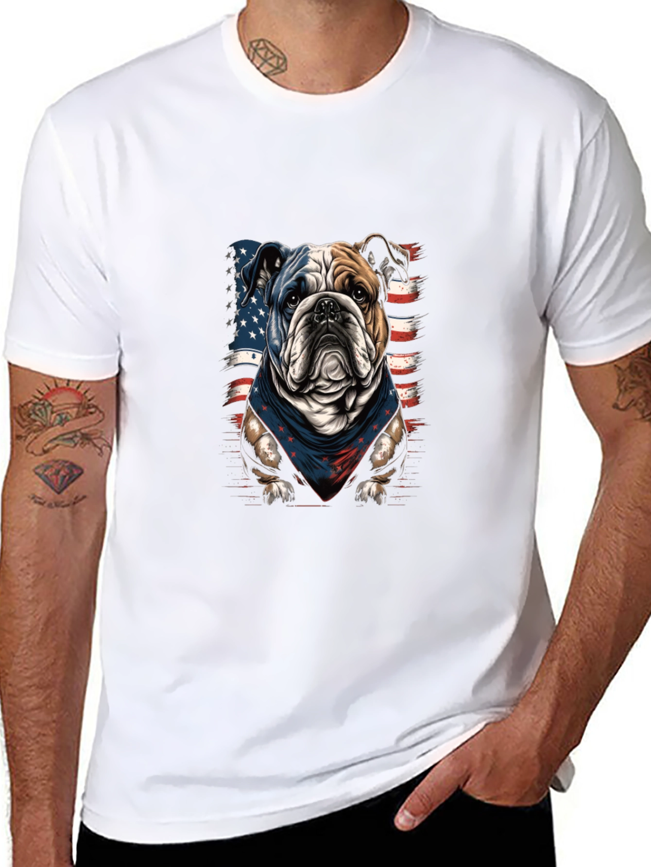 Patriotic Bulldog Graphic T-Shirt