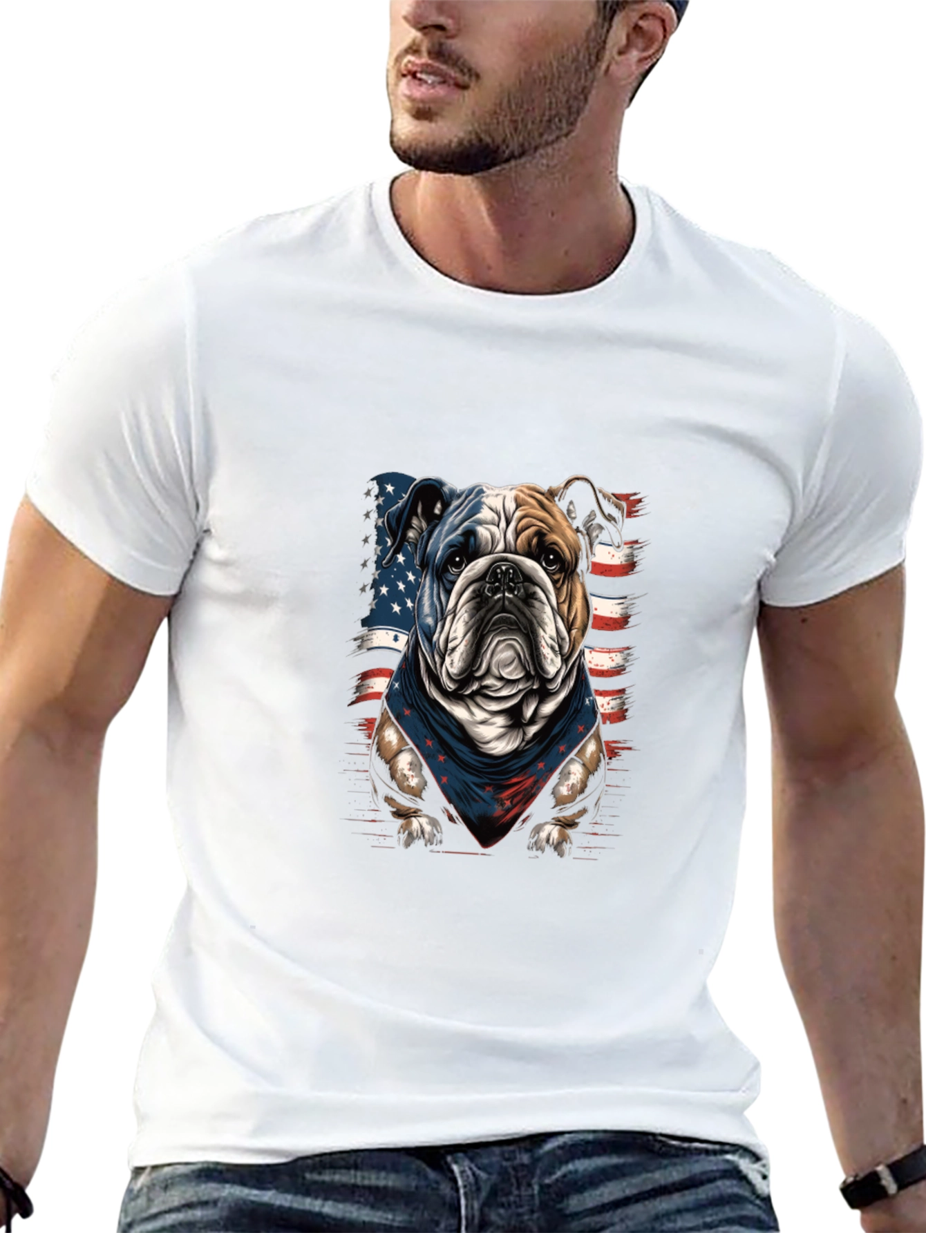 Patriotic Bulldog Graphic T-Shirt