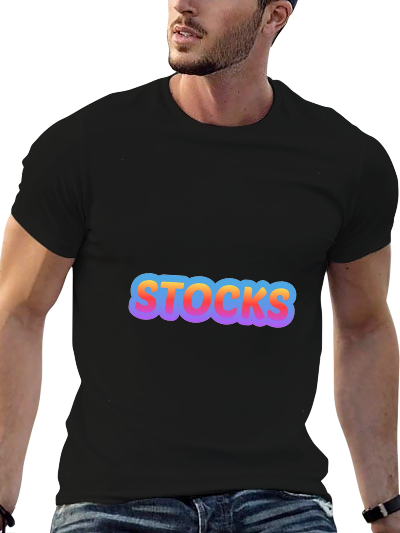 Mens Black Stocks Graphic T-Shirt
