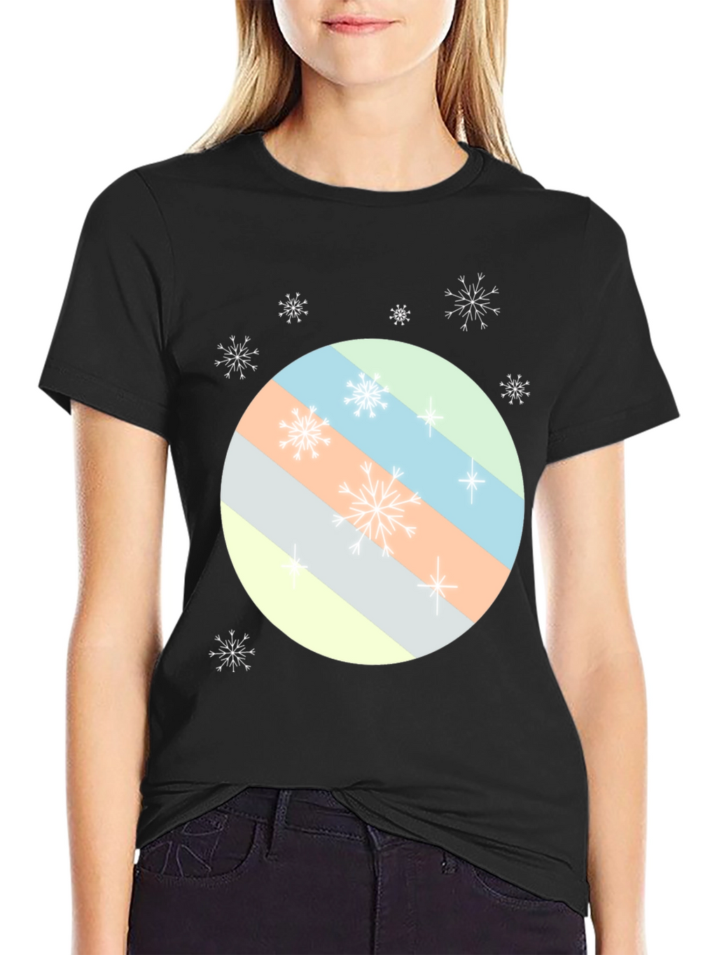 Striped Circle Snowflake Tee - Modern Holiday Style