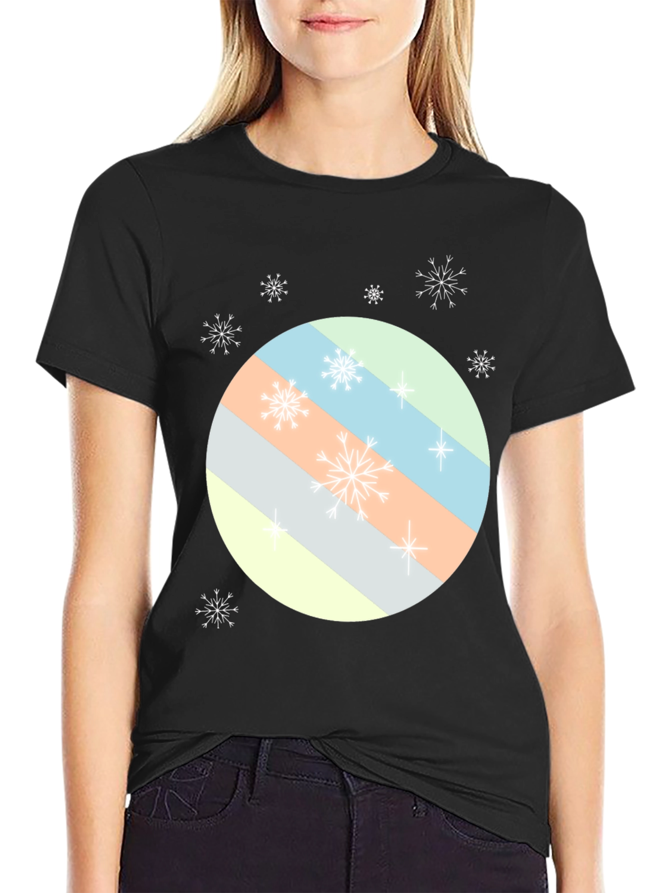 Striped Circle Snowflake Tee - Modern Holiday Style