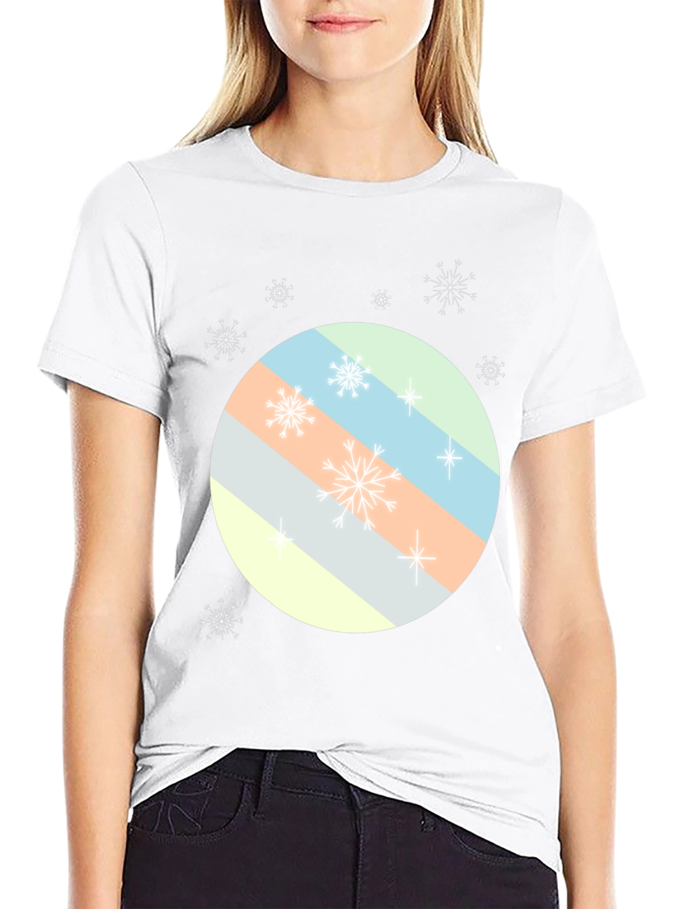 Striped Circle Snowflake Tee - Modern Holiday Style