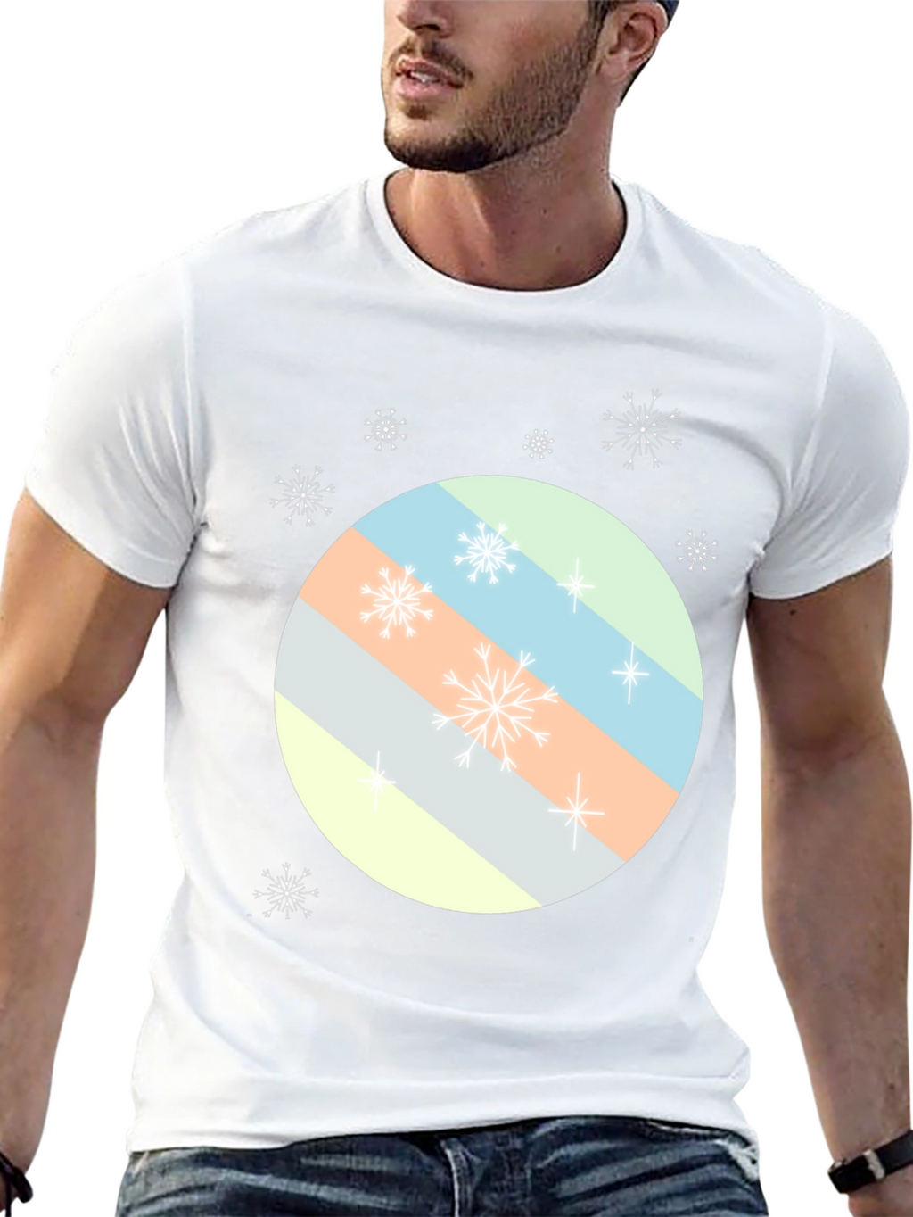 Striped Circle Snowflake Tee - Modern Holiday Style
