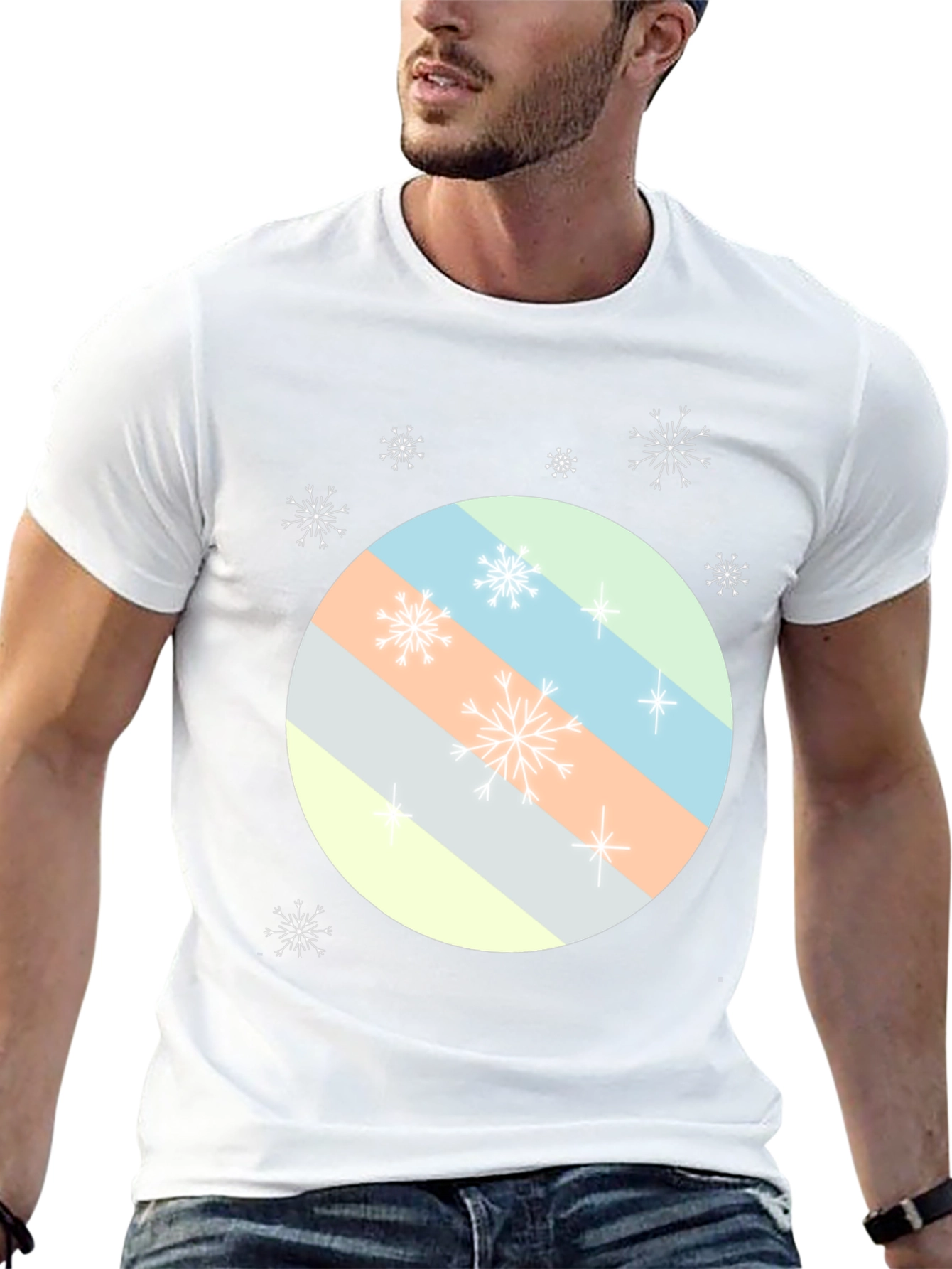 Striped Circle Snowflake Tee - Modern Holiday Style