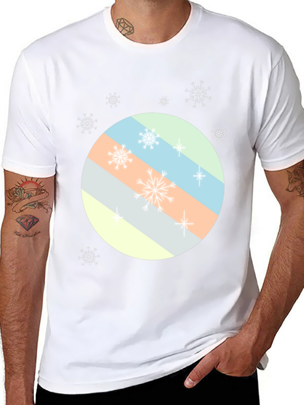 Striped Circle Snowflake Tee - Modern Holiday Style